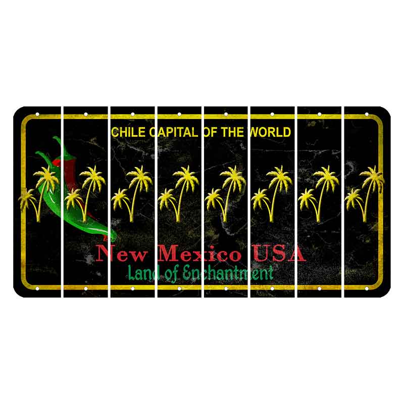 New Mexico Black Chile Cut License Plate Strips (Set of 8) Palm Trees