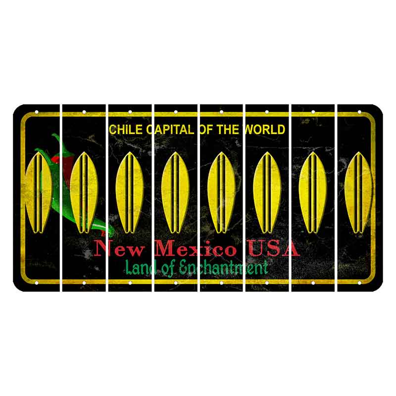 New Mexico Black Chile Cut License Plate Strips (Set of 8) Surfboard