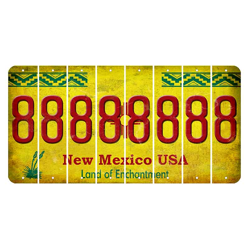 New Mexico USA Yellow Cut License Plate Strips (Set of 8) 8