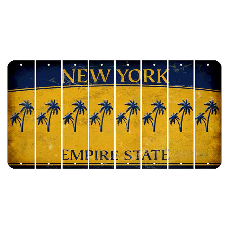 New York Yellow Empire State Cut License Plate Strips (Set of 8) Palm Trees