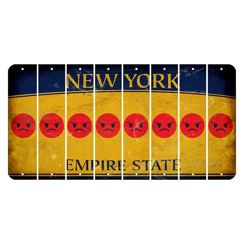 New York Yellow Empire State Cut License Plate Strips (Set of 8) Emoji - Angry