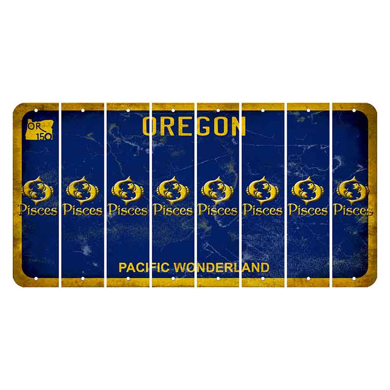 Oregon Pacific Wonderland Cut License Plate Strips (Set of 8) Zodiac Sign - Pisces