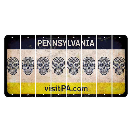 Pennsylvania vistiPA Cut License Plate Strips (Set of 8) Sugar Skull