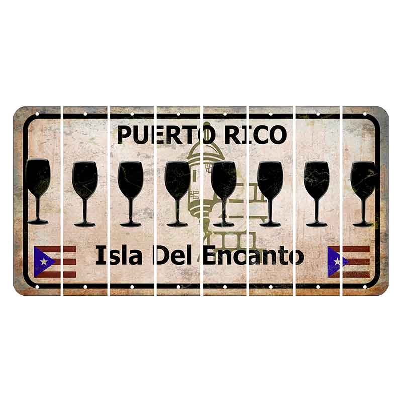 Puerto Rico White Isla Del Encanto Cut License Plate Strips (Set of 8) Wine Glass