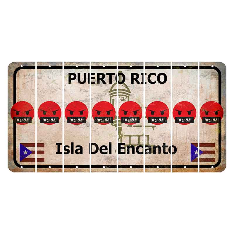 Puerto Rico White Isla Del Encanto Cut License Plate Strips (Set of 8) Emoji - Pissed