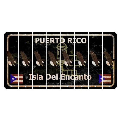 Puerto Rico Black Isla Del Encanto Cut License Plate Strips (Set of 8) Bald Eagle