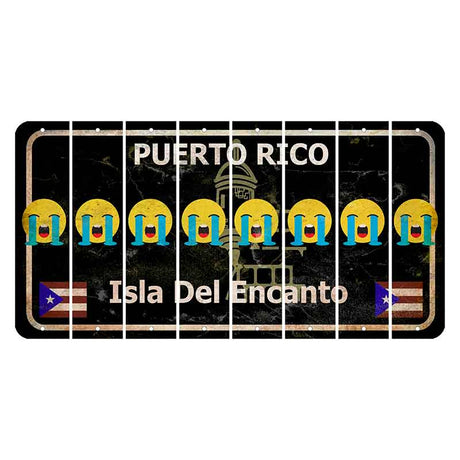 Puerto Rico Black Isla Del Encanto Cut License Plate Strips (Set of 8) Emoji - Crying