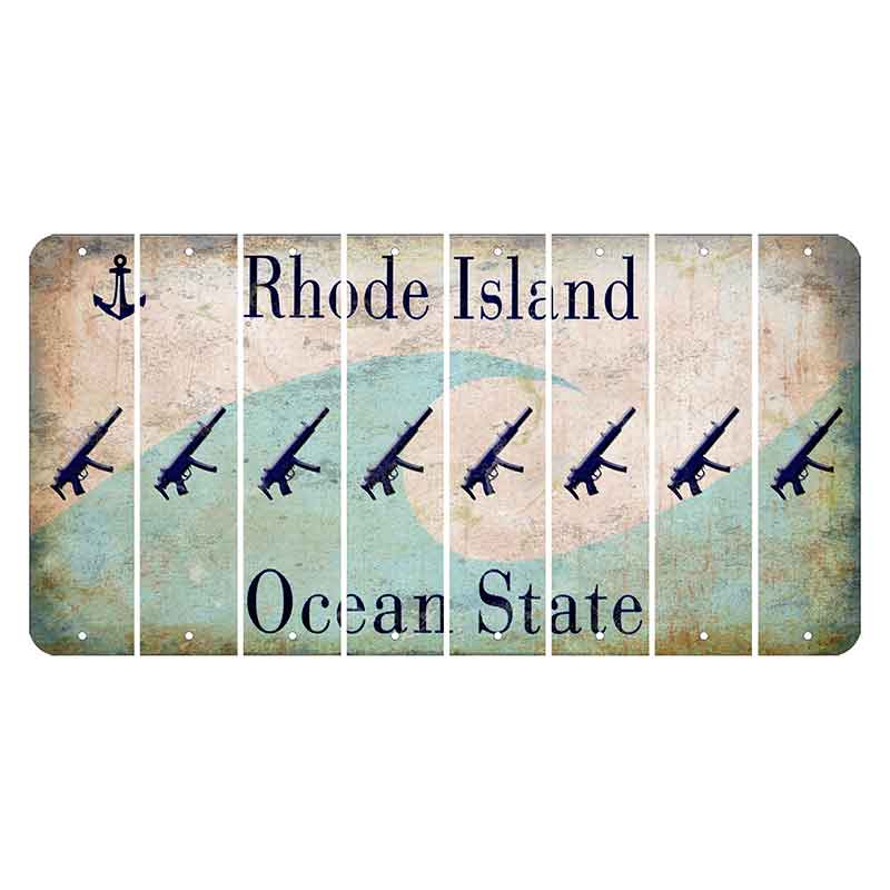 Rhode Island Wave Cut License Plate Strips (Set of 8) Submachine Gun
