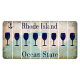 Rhode Island Wave Cut License Plate Strips (Set of 8) Wine Glass