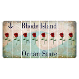 Rhode Island Wave Cut License Plate Strips (Set of 8) Red Rose