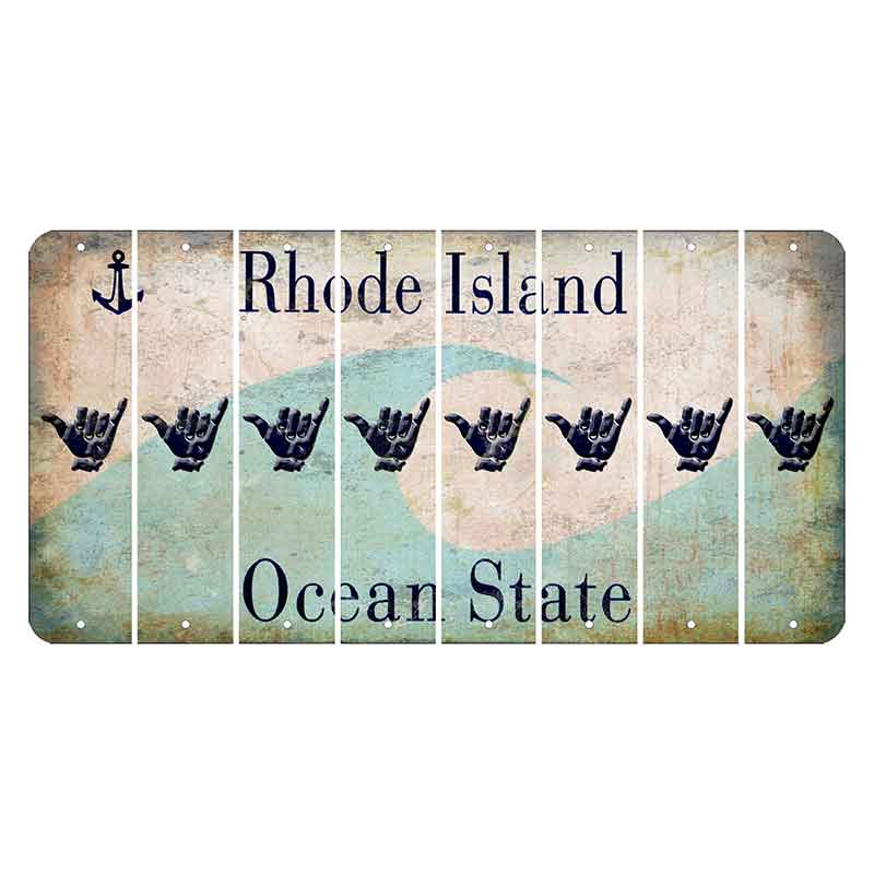Rhode Island Wave Cut License Plate Strips (Set of 8) Hang Loose