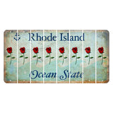 Rhode Island Ocean Cut License Plate Strips (Set of 8) Red Rose