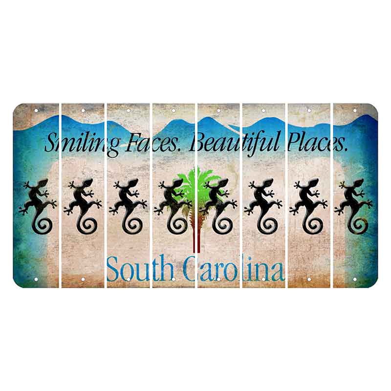 South Carolina Smiling Faces Cut License Plate Strips (Set of 8) Gecko