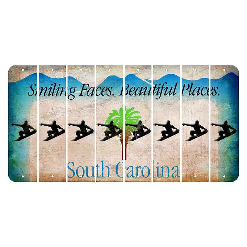 South Carolina Smiling Faces Cut License Plate Strips (Set of 8) Snowboarder