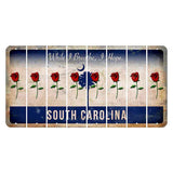 South Carolina While I Breathe Cut License Plate Strips (Set of 8) Red Rose