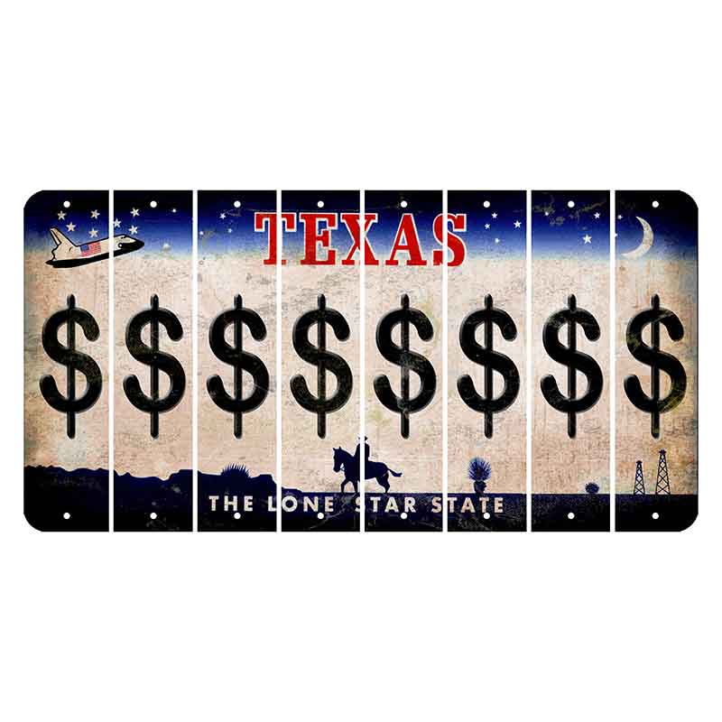 Texas Space Shuttle Cut License Plate Strips (Set of 8) Dollar Sign