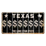 Texas Black The Lone Star State Cut License Plate Strips (Set of 8) Dollar Sign