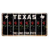 Texas Black The Lone Star State Cut License Plate Strips (Set of 8) Red Rose
