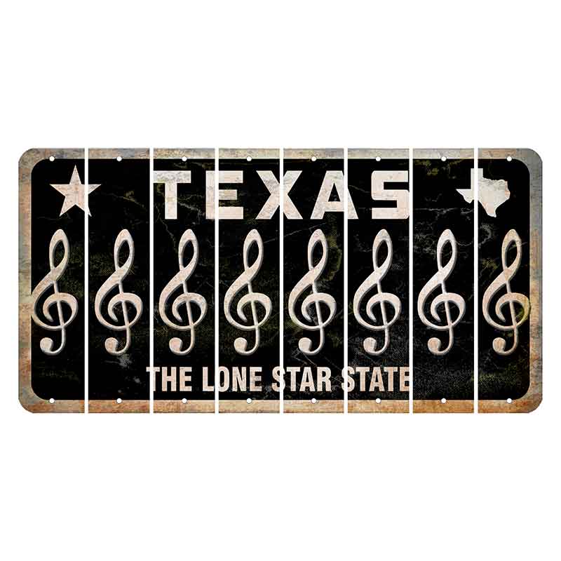 Texas Black The Lone Star State Cut License Plate Strips (Set of 8) Music Note