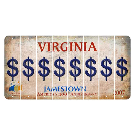 Virginia Jamestown Cut License Plate Strips (Set of 8) Dollar Sign