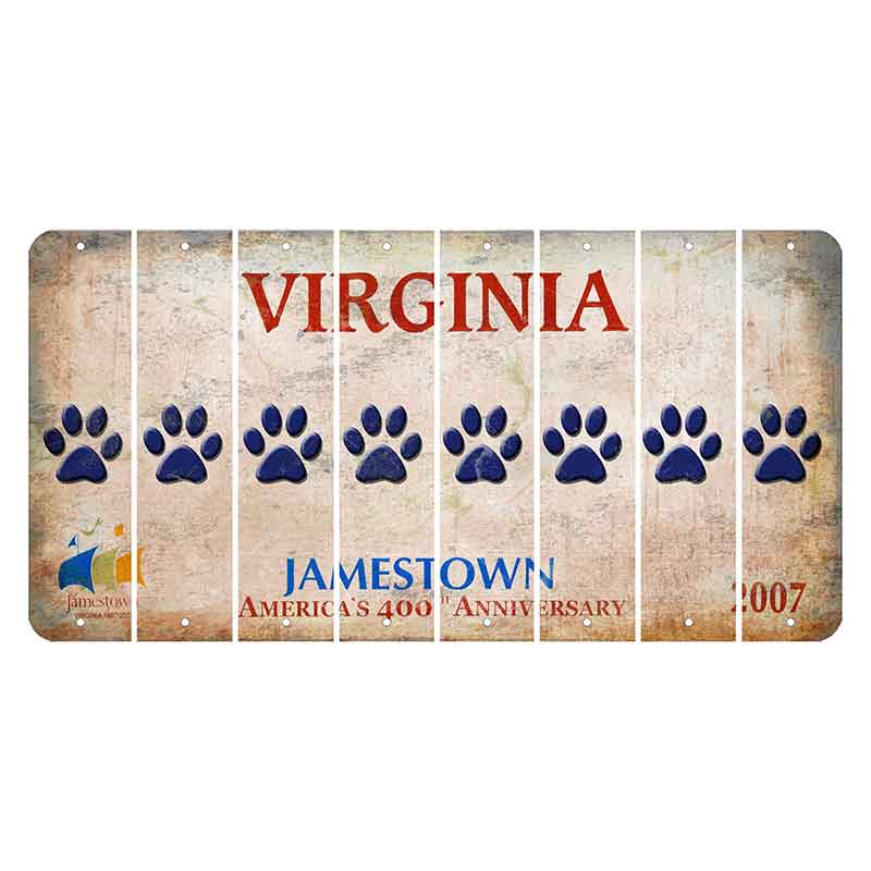 Virginia Jamestown Cut License Plate Strips (Set of 8) Dog Paw