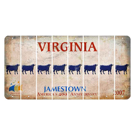 Virginia Jamestown Cut License Plate Strips (Set of 8) Dairy Cow