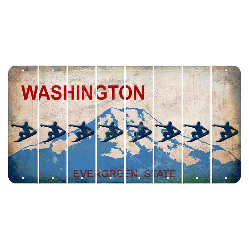 Washington Evergreen State Cut License Plate Strips (Set of 8) Snowboarder