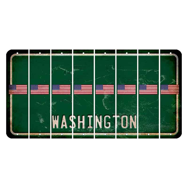Washington Green Cut License Plate Strips (Set of 8) American Flag