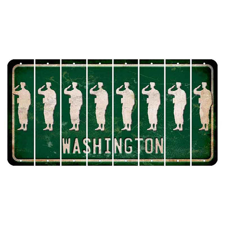 Washington Green Cut License Plate Strips (Set of 8) Soldier - Saluting