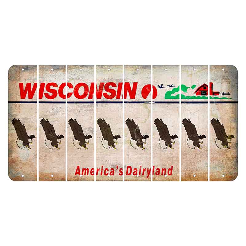 Wisconsin Farm Cut License Plate Strips (Set of 8) Bald Eagle
