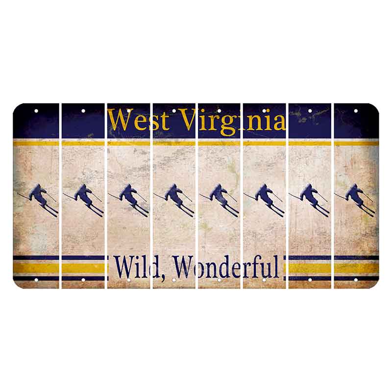 West Virginia Wild Wonderful Cut License Plate Strips (Set of 8) Skier