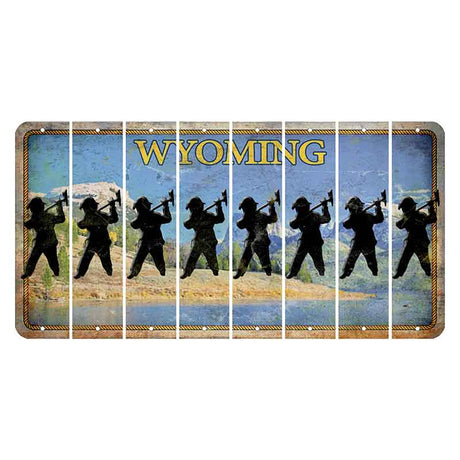 Wyoming Squaretop Mountain Cut License Plate Strips (Set of 8) Fireman with Axe