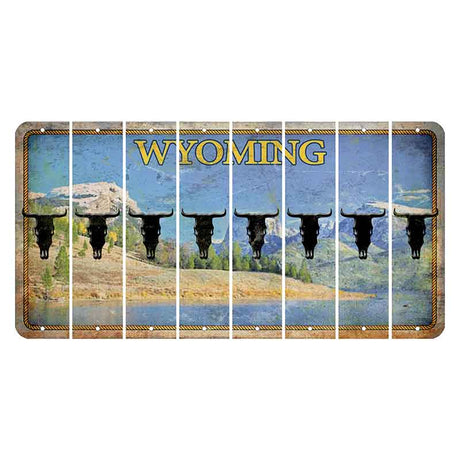 Wyoming Squaretop Mountain Cut License Plate Strips (Set of 8) Cow Skull