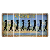 Wyoming Squaretop Mountain Cut License Plate Strips (Set of 8) Cowgirl - Leaning