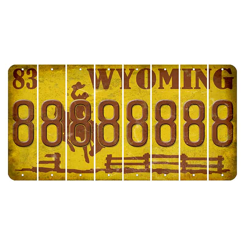 Wyoming Yellow Cut License Plate Strips (Set of 8) 8