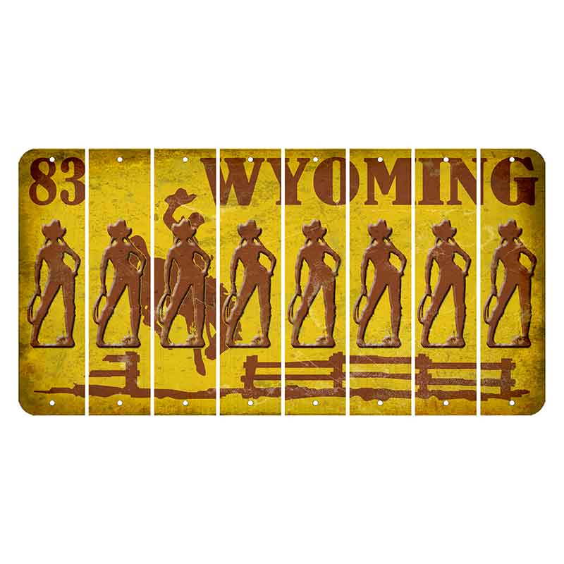 Wyoming Yellow Cut License Plate Strips (Set of 8) Cowgirl