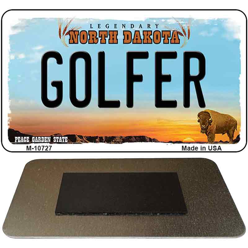Golfer North Dakota State License Plate Tag Magnet M-10727