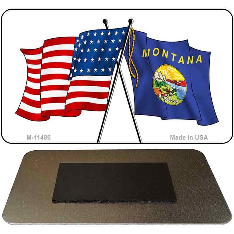 Montana Crossed US Flag Novelty Metal Magnet M-11486