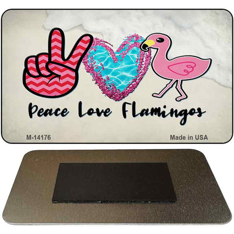 Peace Love Flamingos Novelty Metal Magnet 3.5" x 2" Magnet (M)