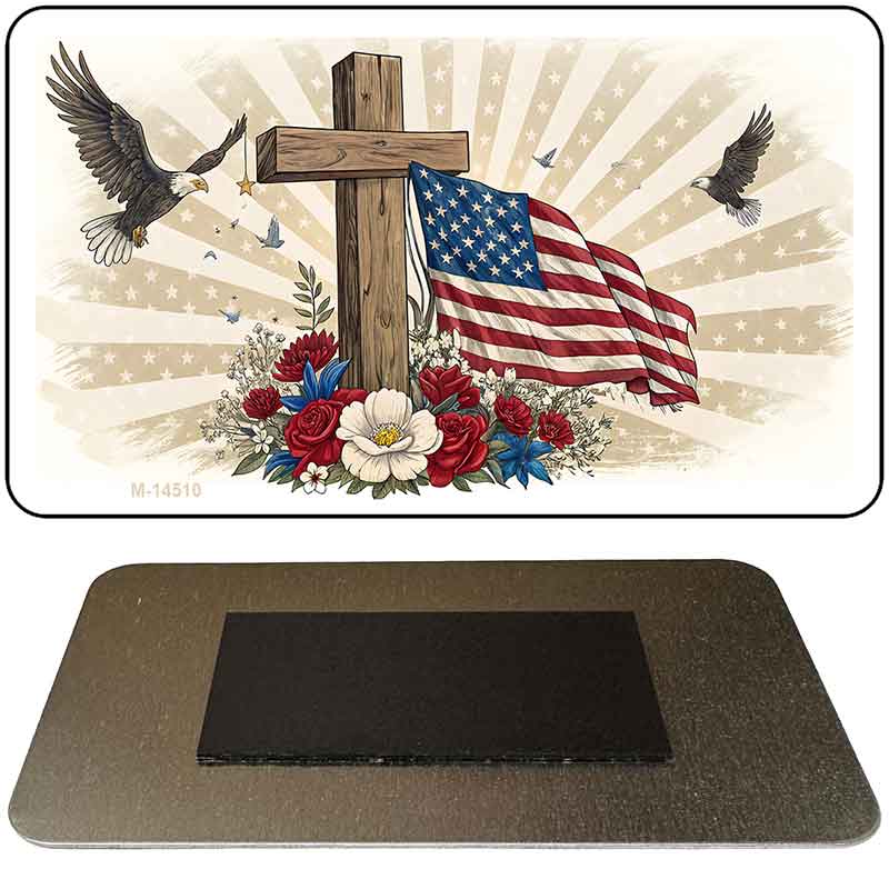 Eagle Flag and Cross Novelty Metal Magnet M-14510