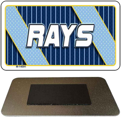 Metallic 'RAYS' logo with blue and yellow design on a white background