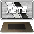 Metallic card with 'NETS' logo and basketball court design on a white background