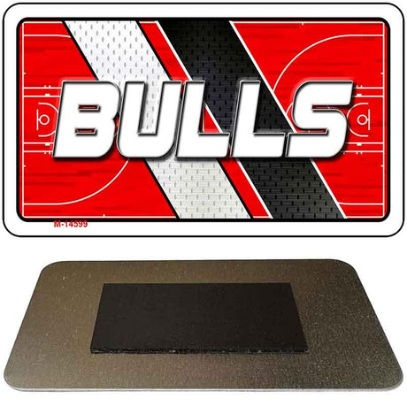 Metallic 'BULLS' logo with red, white, and black design on a white background