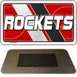 Metallic 'ROCKETS' sign with red, white, and black design on a white background