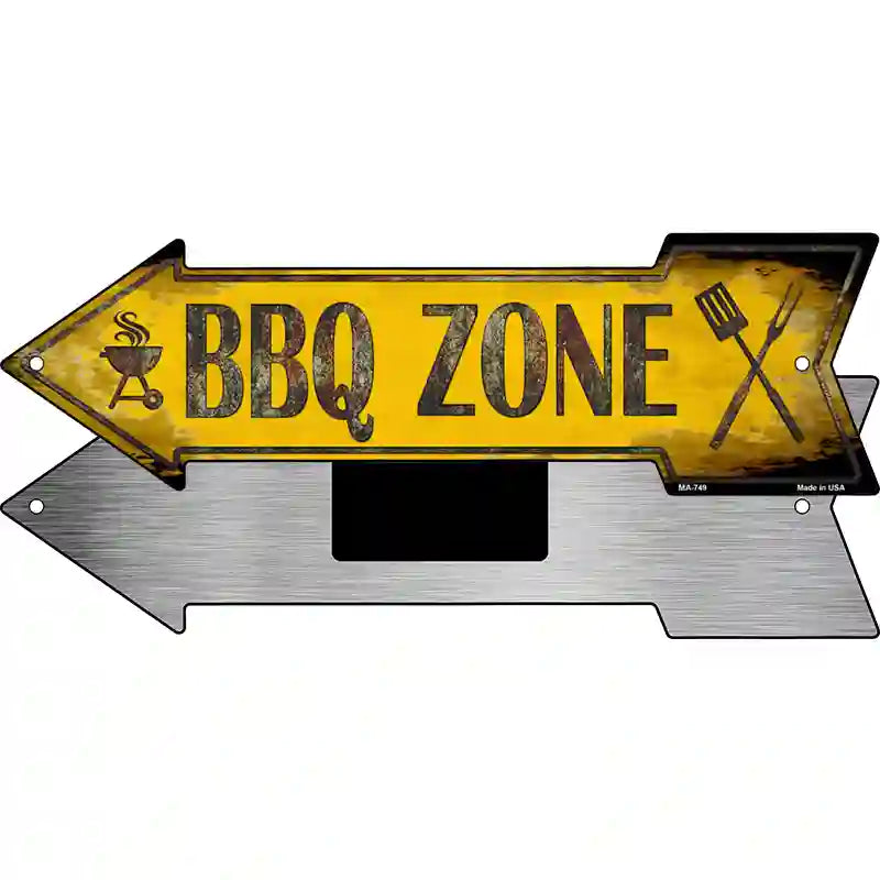 BBQ Zone Left Novelty Metal Arrow Sign 8" x 2.25" (MA)