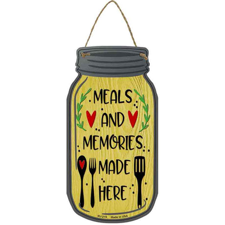 Meal And Memories Yellow Novelty Metal Mason Jar Sign