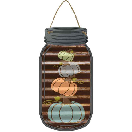 Stacked Pumpkins Corrugated Brown Novelty Metal Mason Jar Sign