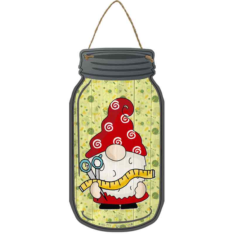 Gnome With Ruler Novelty Metal Mason Jar Sign