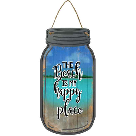 Beach Is My Happy Place Background Novelty Metal Mason Jar Sign