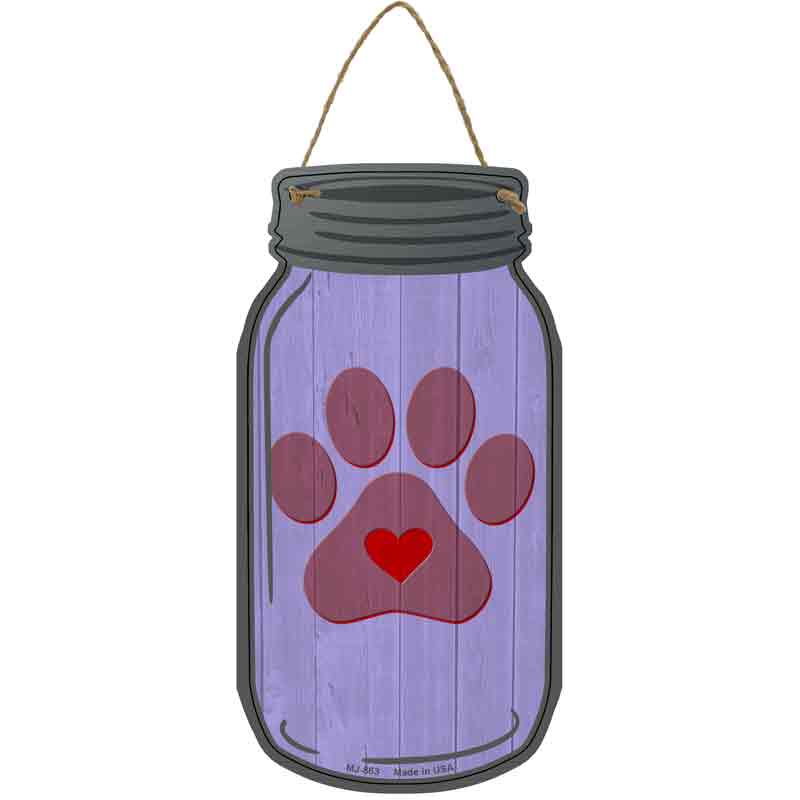 Paw Print Purple Novelty Metal Mason Jar Sign 4" x 8" Sign (MJ)